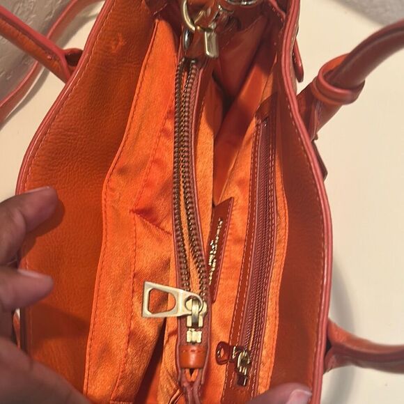 Samantha Thavasa Deluxe Two Way Bag Bright Orange Leather Statement Purse - Picture 11 of 11